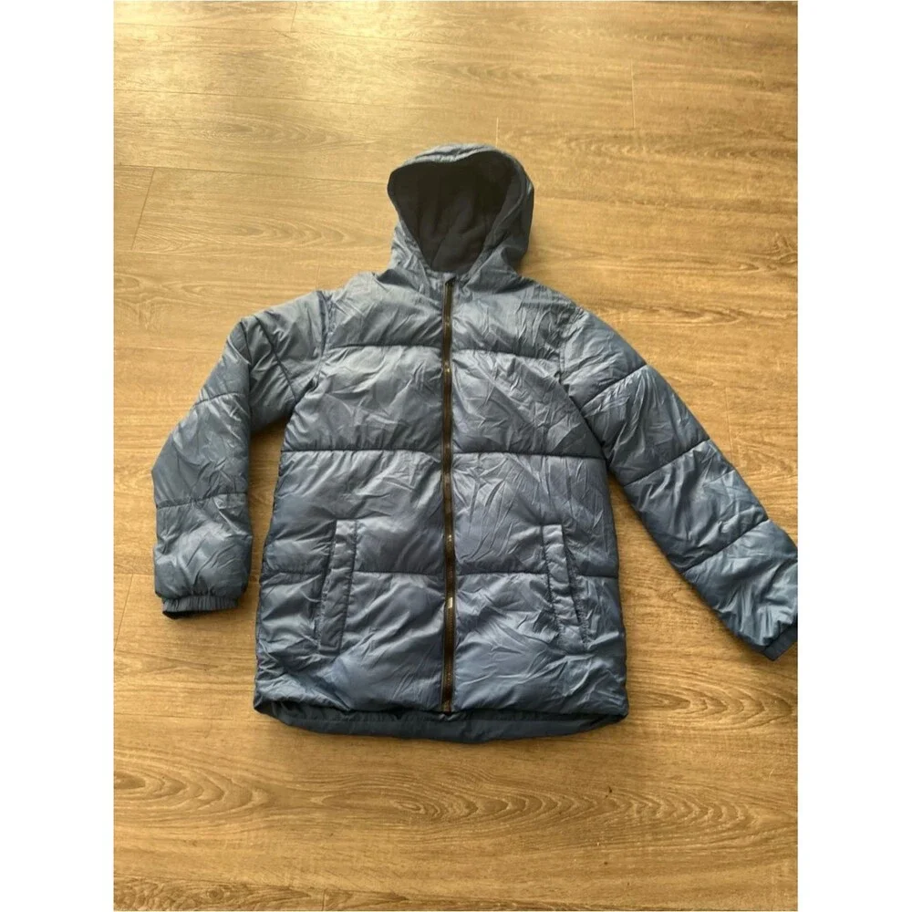Old Navy Boys Hooded Puffer Jacket XXL 18 Blue Gray Fleece Lined Coat Insulated